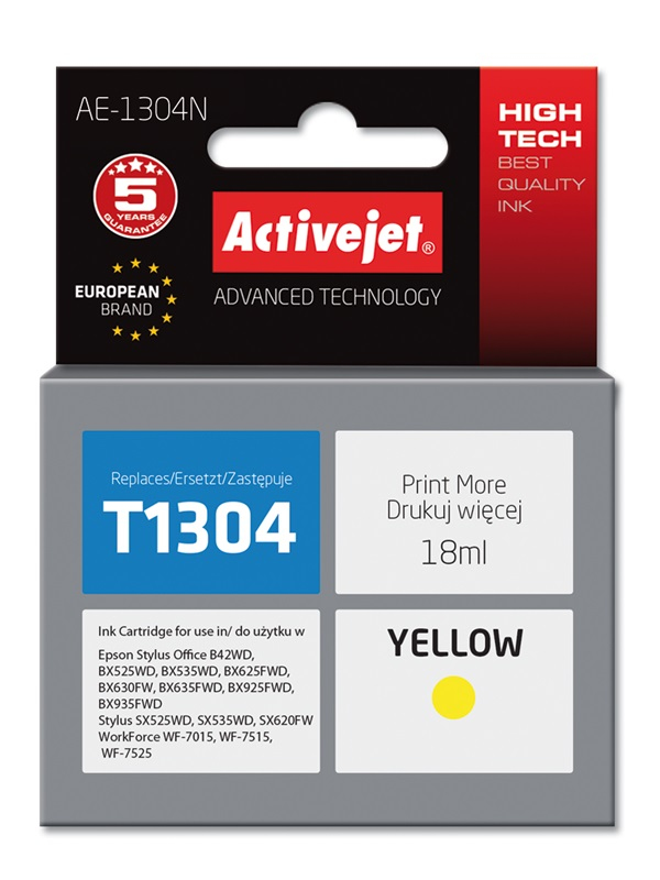 Activejet AE-1304N blæk (erstatning Epson T1304; Supreme; 18 ml; gul)