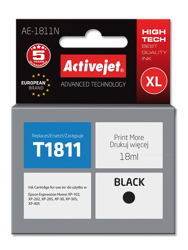 Activejet AE-1811N blæk (erstatning Epson 18XL T1811; Supreme; 18 ml; sort)