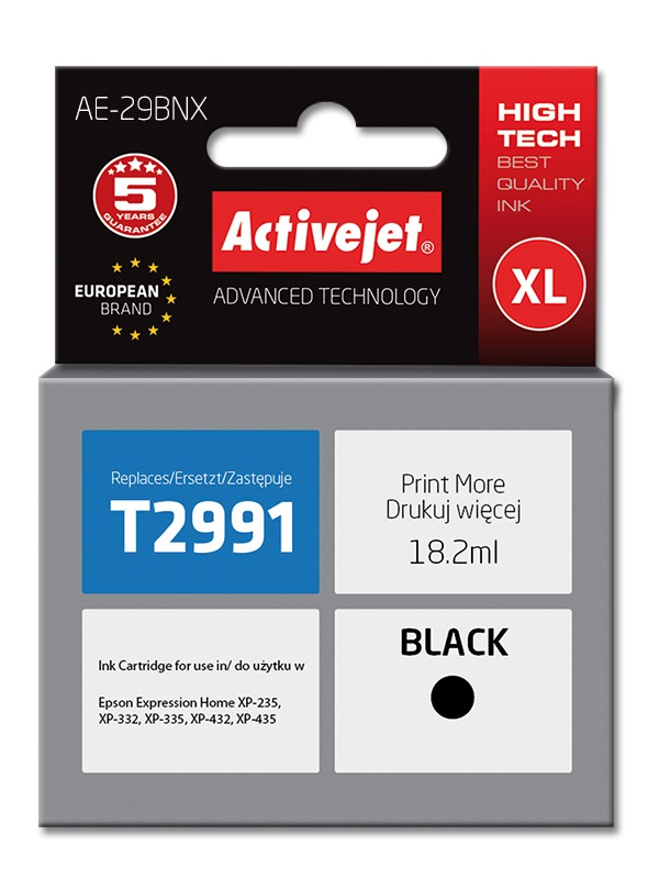 Activejet AE-29BNX Ink (erstatning Epson 29XL T2991; Supreme; 18 ml; sort)