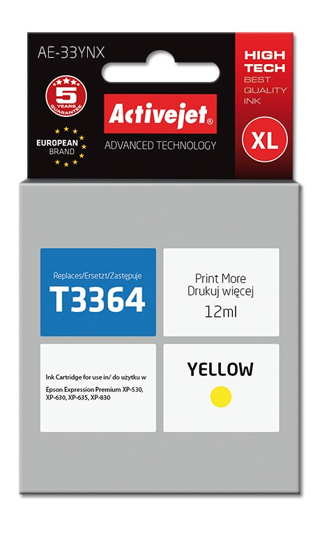 Activejet AE-33MNX Ink (erstatning Epson 33XL T3363; Supreme; 12 ml; rød)