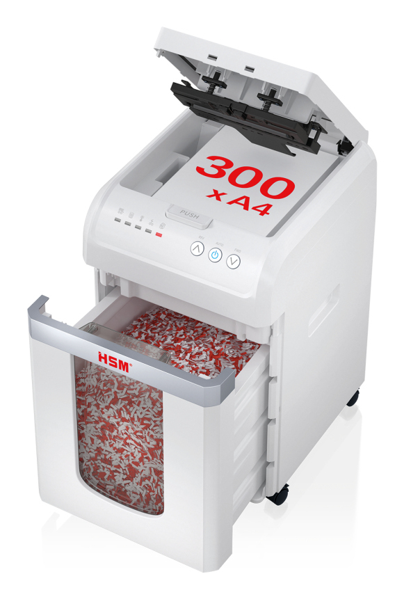 HSM Autofeed X300 dokumentförstörare Partikelsnitt 52 dB 23 cm Silver, Vit
