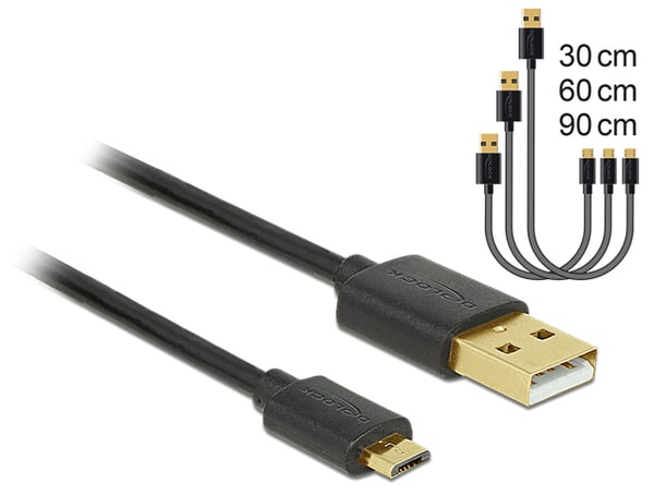 Miniatyrbillede 2 af 2: DeLOCK 83680 USB-kabel USB 2.0 USB A Micro-USB B Sort