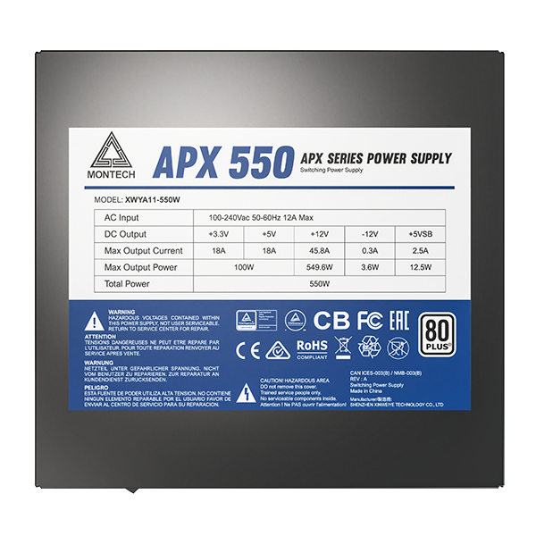 Miniatyrbillede 4 af 5: Montech APX550 enhed til strømforsyning 550 W 20+4 pin ATX ATX Sort