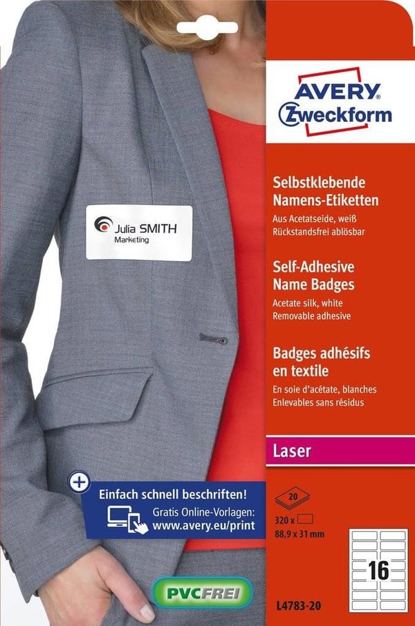 Avery L4783-20 liimaetiketti Suorakulmio Irroitettava Musta