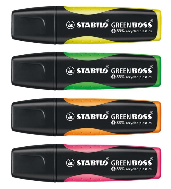 STABILO GREEN BOSS märkpennor 4 styck Mejselspets Grön, Orange, Rosa, Gul