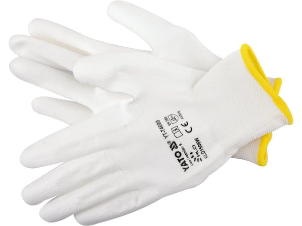 Miniatyrbillede 1 af 2: Yato YT-74699 beskyttende håndbeklædning Fabrikshandsker Hvid Nylon, Polyurethan 1 stk