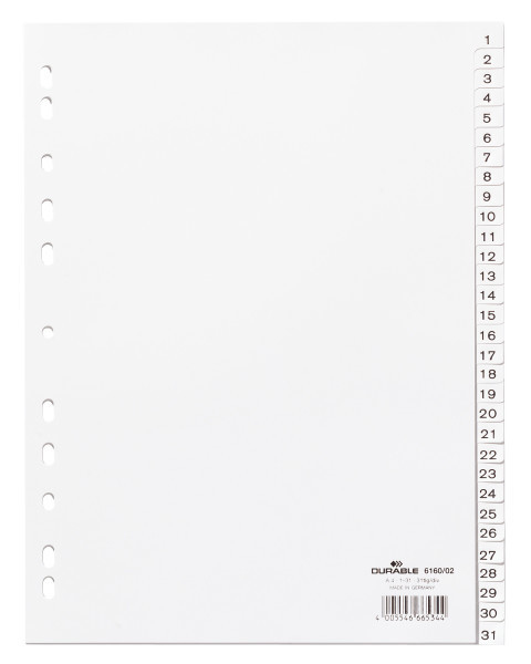 Durable 616002 faneskiller Numerisk faneindeks Hvid