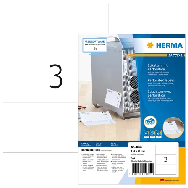 Miniatyrbild 1 av 2: HERMA 4664 utskriftsbara etiketter Vit Självhäftande skrivaretikett