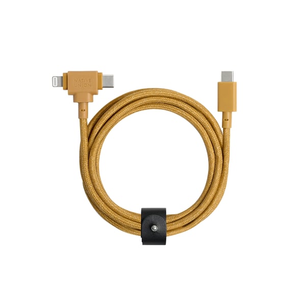 Native Union Belt Cable Duo USB-kabel 1,5 m USB C USB C/Lightning 60 W Gul