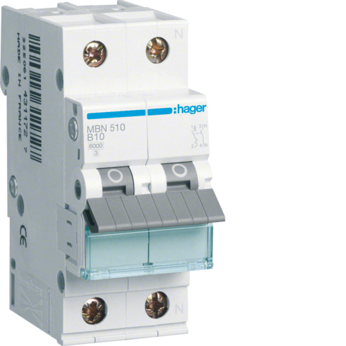 Hager LS-KATKAISIJA 1P+N 10A-B 6KA2PLE / HAGER MBN510 Hager LS-KATKAISIJA 1P+N 10A-B 6KA2PLE / HAGER MBN510