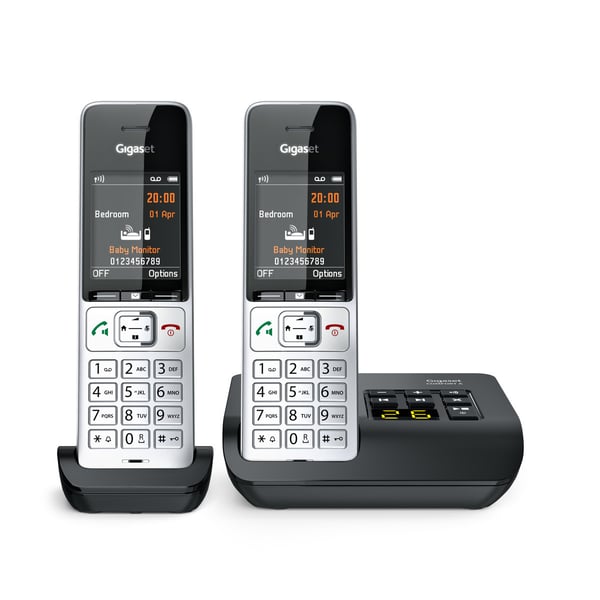 Gigaset COMFORT 500A duo Analog/DECT-telefon Nummervisning Sort, Sølv