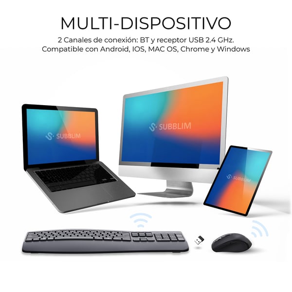 Miniatyrbillede 10 af 10: SUBBLIM SUBKBC-DCOPW2 tastatur Mus inkluderet Hjemme/kontor RF trådløs + Bluetooth QWERTY Spansk Sort