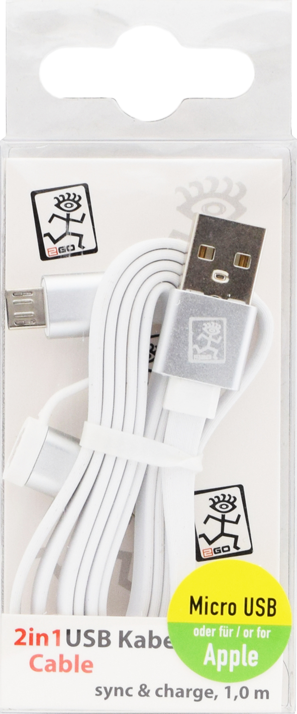 Miniatyrbillede 2 af 2: 2GO 795637 USB-kabel 1 m USB A Micro-USB B/Lightning Hvid