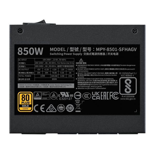 Miniatyrbild 4 av 5: Cooler Master V SFX Gold 850 ATX 3.1 strömförsörjningsenheter 850 W 24-pin ATX Svart