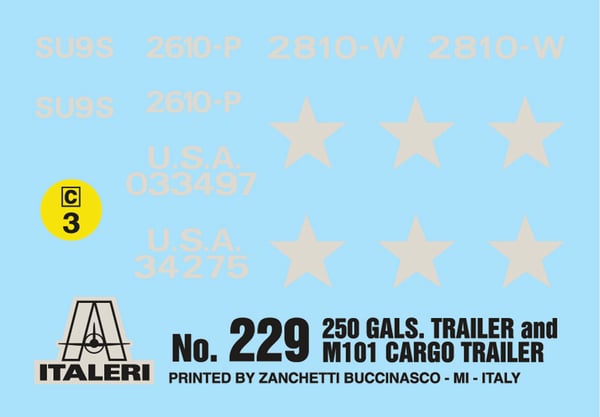 Italeri 250 gal.s Tank Trailer - M101 Cargo Trailer Monteringssæt 1:35
