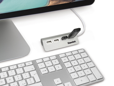 Hamlet XHUB4020AL gränssnittshubbar USB 2.0 480 Mbit/s Aluminium