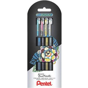 Pentel Dual Metallic Kuglepen Sort, Blå, Guld, Sølv 4 stk