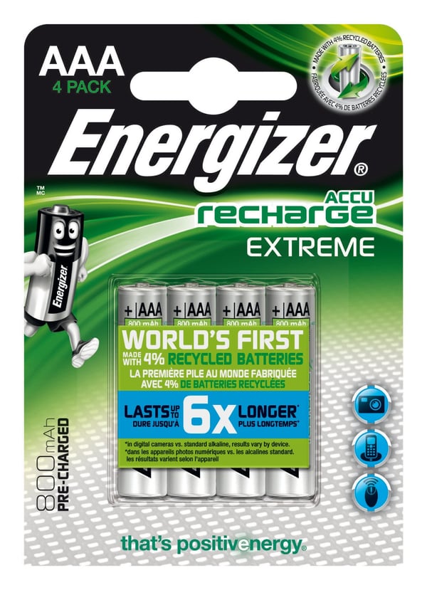 Energizer Accu Recharge Extreme 800 AAA BP4 Genopladeligt batteri Nikkel-Metalhydrid (NiMH)