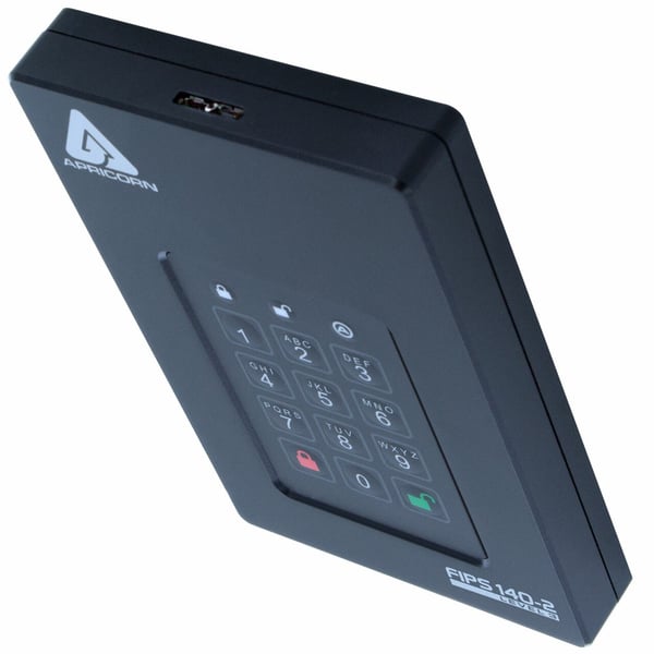 Apricorn Aegis Fortress L3 2 TB USB typ A till USB typ C 3.2 Gen 1 (3.1 Gen 1) Svart