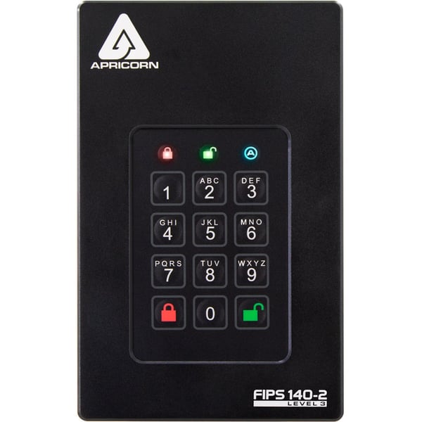 Apricorn Aegis Fortress L3 2 TB USB typ A till USB typ C 3.2 Gen 1 (3.1 Gen 1) Svart