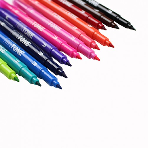 Miniatyrbild 6 av 8: Tombow WS-PK-12P-1 märkpennor 12 styck Fin/Kulspets Svart, Blå, Brun, Cyan, Grön, Orange, Rosa, Röd, Violett