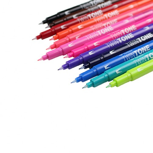 Miniatyrbild 4 av 8: Tombow WS-PK-12P-1 märkpennor 12 styck Fin/Kulspets Svart, Blå, Brun, Cyan, Grön, Orange, Rosa, Röd, Violett