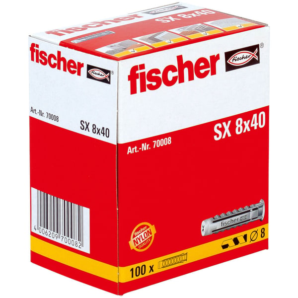 Fischer 70008 skrueanker og vægudtag 100 stk Vægstik 40 mm