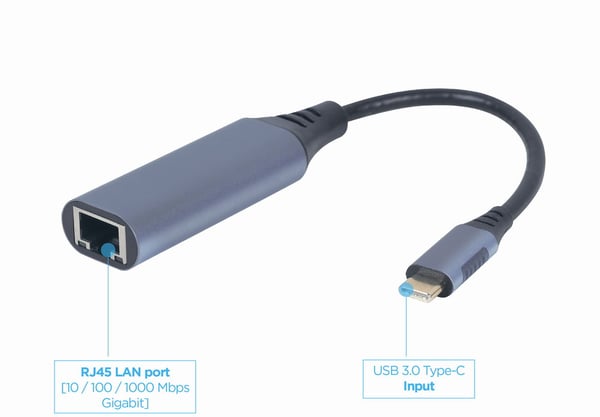 Pikkukuva 2 / 4: Gembird A-USB3C-LAN-01 kannettavien tietokoneiden telakka ja porttitoistin USB 3.2 Gen 1 (3.1 Gen 1) Type-C Musta, Harmaa