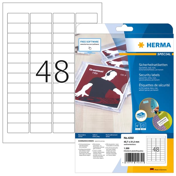 HERMA 4232 print etiket Hvid Selvklæbende printeretiket