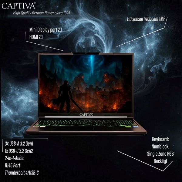 Miniatyrbillede 8 af 8: CAPTIVA 94413 laptop AMD Ryzen™ 7 255 38,9 cm (15.3") WQXGA 64 GB DDR5-SDRAM SSD Wi-Fi 6 (802.11ax) Windows 11 Pro Tysk Sort