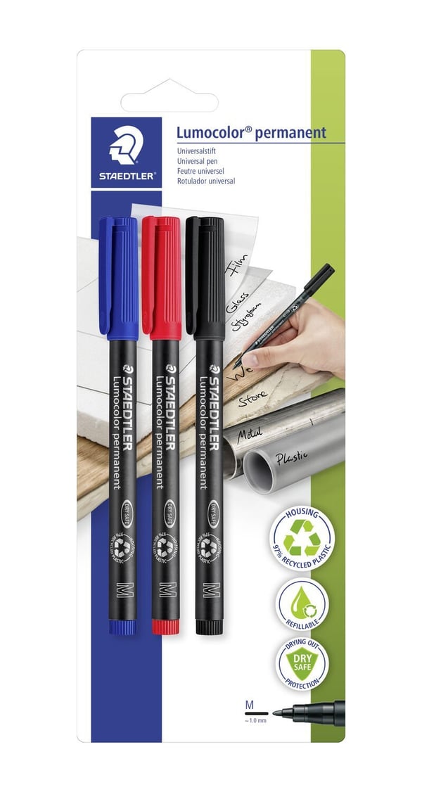 Staedtler Lumocolor permanent pen 317 vedenkestävä tussi 3 kpl