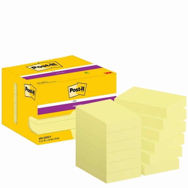 Miniatyrbillede 4 af 5: Post-It 656-12SSCY selvklæbende huskeseddel Rektandel Gul 90 ark