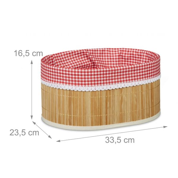 Relaxdays 10020573 brödkorg Oval Bamboo, Polyester Självtorkning, Röd, Vit