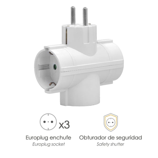Wolfpack Adaptador Triple Schuko 16 A 250 V.