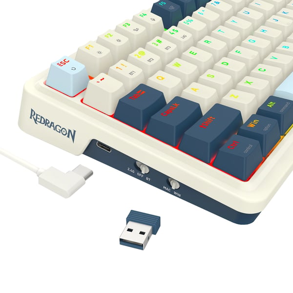 REDRAGON K686WB-RGB-PRO & EISA näppäimistö USB + RF Wireless + Bluetooth Valkoinen, Laivasto