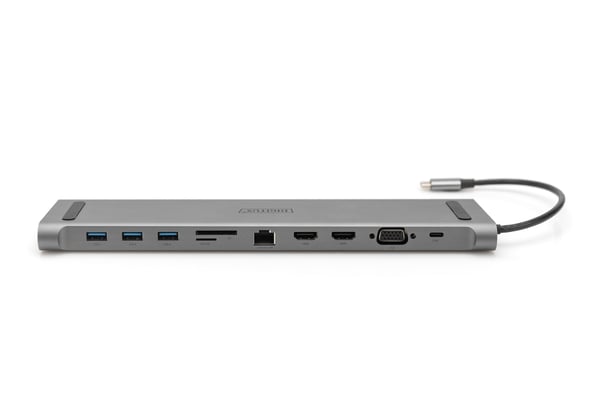 Digitus DA-70898 kannettavien tietokoneiden telakka ja porttitoistin Langallinen USB 3.2 Gen 1 (3.1 Gen 1) Type-C Hopea