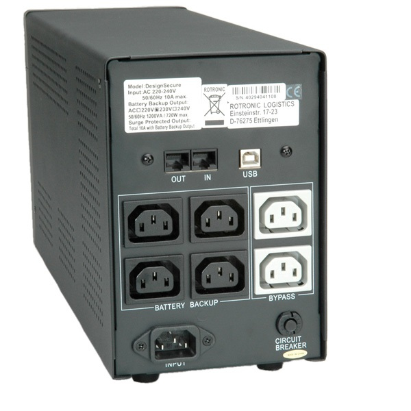 ROLINE DesignSecure 2000 UPS-enhed Interaktivt indgangsstik 2 kVA 1200 W 6 AC stikkontakt(er)