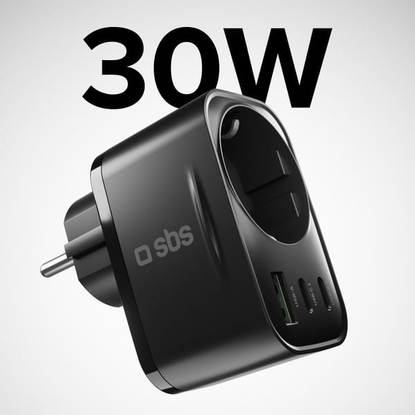 Miniatyrbillede 2 af 3: SBS TETRPLUG1USB2CPD30 oplader til mobil enhed Universel Sort Vekselstrøm Indendørs