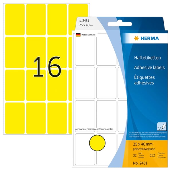 HERMA 2451 liimaetiketti Pyöristetty suorakulmio Keltainen 512 kpl HERMA 2451 liimaetiketti Pyöristetty suorakulmio Keltainen 512 kpl