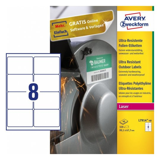Avery L7914-40 utskriftsbara etiketter Vit Självhäftande skrivaretikett Avery L7914-40 utskriftsbara etiketter Vit Självhäftande skrivaretikett