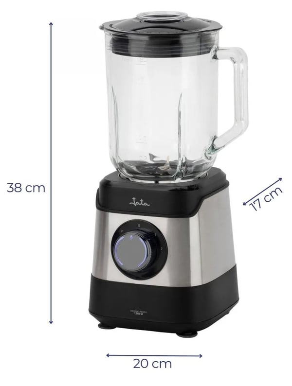 JATA JEBT3855 mixer 1,8 l Bänkmixer 1500 W Svart, Rostfritt stål, Transparent