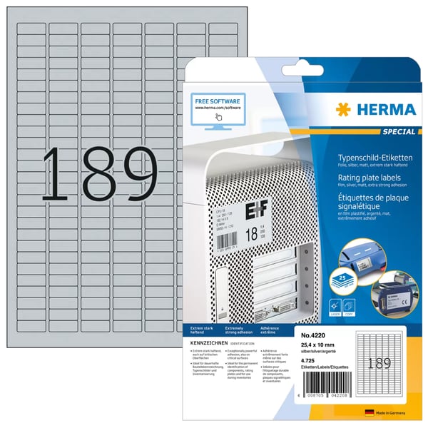 Pikkukuva 1 / 3: HERMA 4220 liimaetiketti Pyöristetty suorakulmio Kiinteä Hopea 4725 kpl