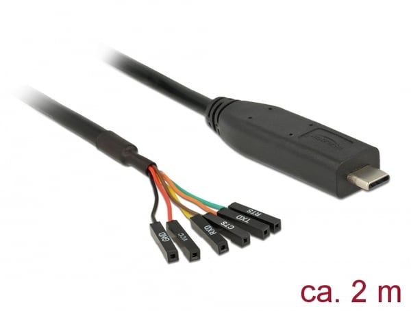 Miniatyrbild 2 av 2: DeLOCK 63946 seriella kablar Svart 2 m USB 2.0 Type-C 6 x Pin pin header separate