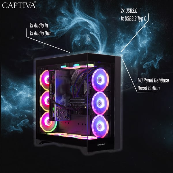 Miniatyrbillede 3 af 8: CAPTIVA 89514 PC/arbejdsstation AMD Ryzen™ 7 9800X3D 64 GB DDR5-SDRAM 2 TB SSD NVIDIA GeForce RTX 5090 Windows 11 Home Sort