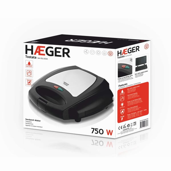 Miniatyrbillede 2 af 3: Haeger SM-75G.003A sandwichtoaster 750 W Sort, Stål