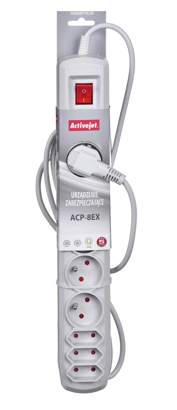 Activejet APN-8G/3M-GR jatkojohto 8 AC-pistorasia(a) Sisätila Harmaa