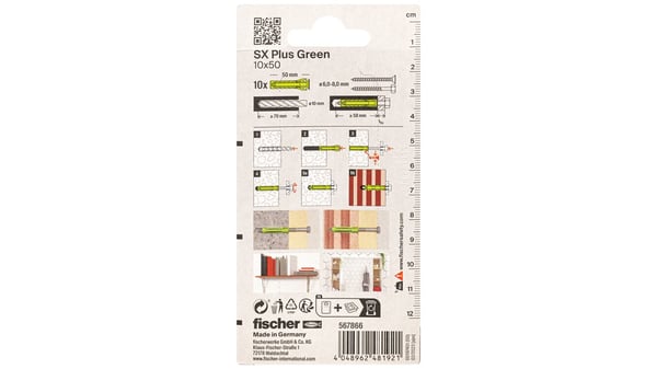 Fischer 567866 skrueanker og vægudtag 10 stk Udvidelsesanker 50 mm