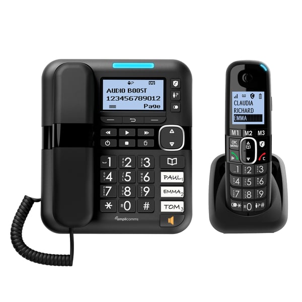 Miniatyrbild 1 av 4: amplicomms BigTel 1580 Combo Analog telefon/DECT-telefon Namn och uppringnings-ID Svart