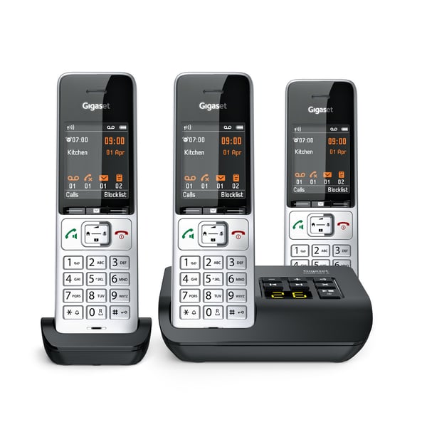 Gigaset COMFORT 500A Trio Analog/DECT-telefon Nummervisning Sort, Sølv
