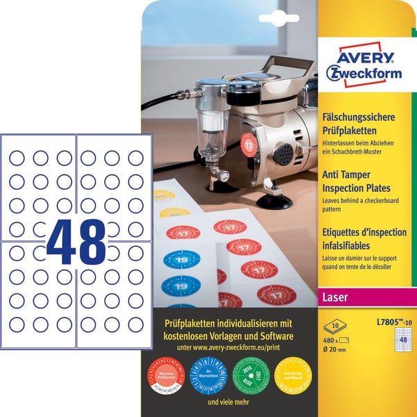 Miniatyrbillede 3 af 4: Avery L7805-10 selvklæbende etiket Cirkel Permanent Hvid 480 stk